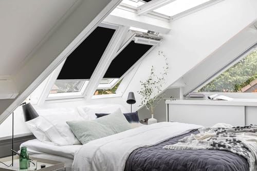 Classic Roof Blinds für FAKRO Dachfenster Verdunkelungsrollo Schwarz Silber Aluminiumrahmen (940/118