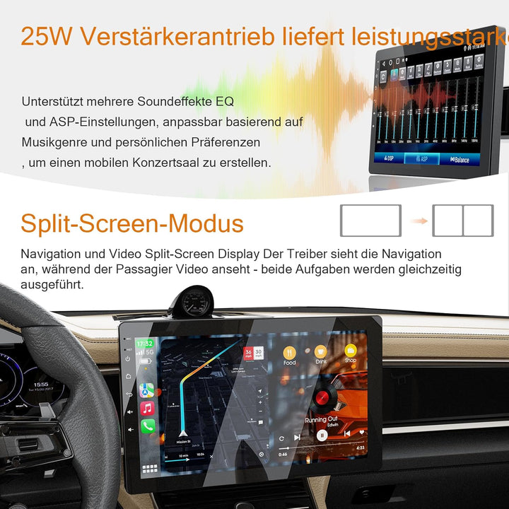1Din Autoradio, mit 10.1 Zoll drehbar Bildschirm,Kompatibel mit Wireless Apple CarPlay und Android A