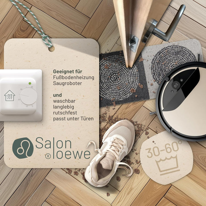Salonloewe Nestor Fussmatte waschbar 030 x 100 cm graue Kreise Muster Schuhparkplatz, Gummi und Poly