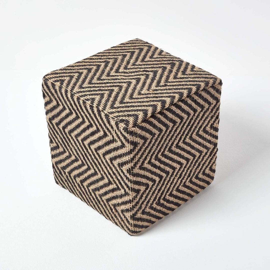 Homescapes Design Sitzwürfel Fusshocker Chevron Herringbone schwarz Creme