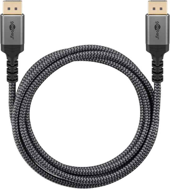 goobay DisplayPort Kabel 2.1-80 Gbit/s, DP-Kabel 16K/60Hz, 10K HDR, 3m - Sharkskin Grey, Metall-Desi