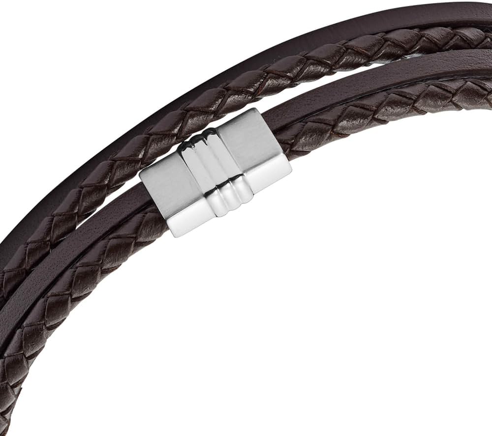 FOSSIL Casual texture Herrenarmband aus Leder oder Edelstahl mit Magnet-, Falt- oder Schnallenversch