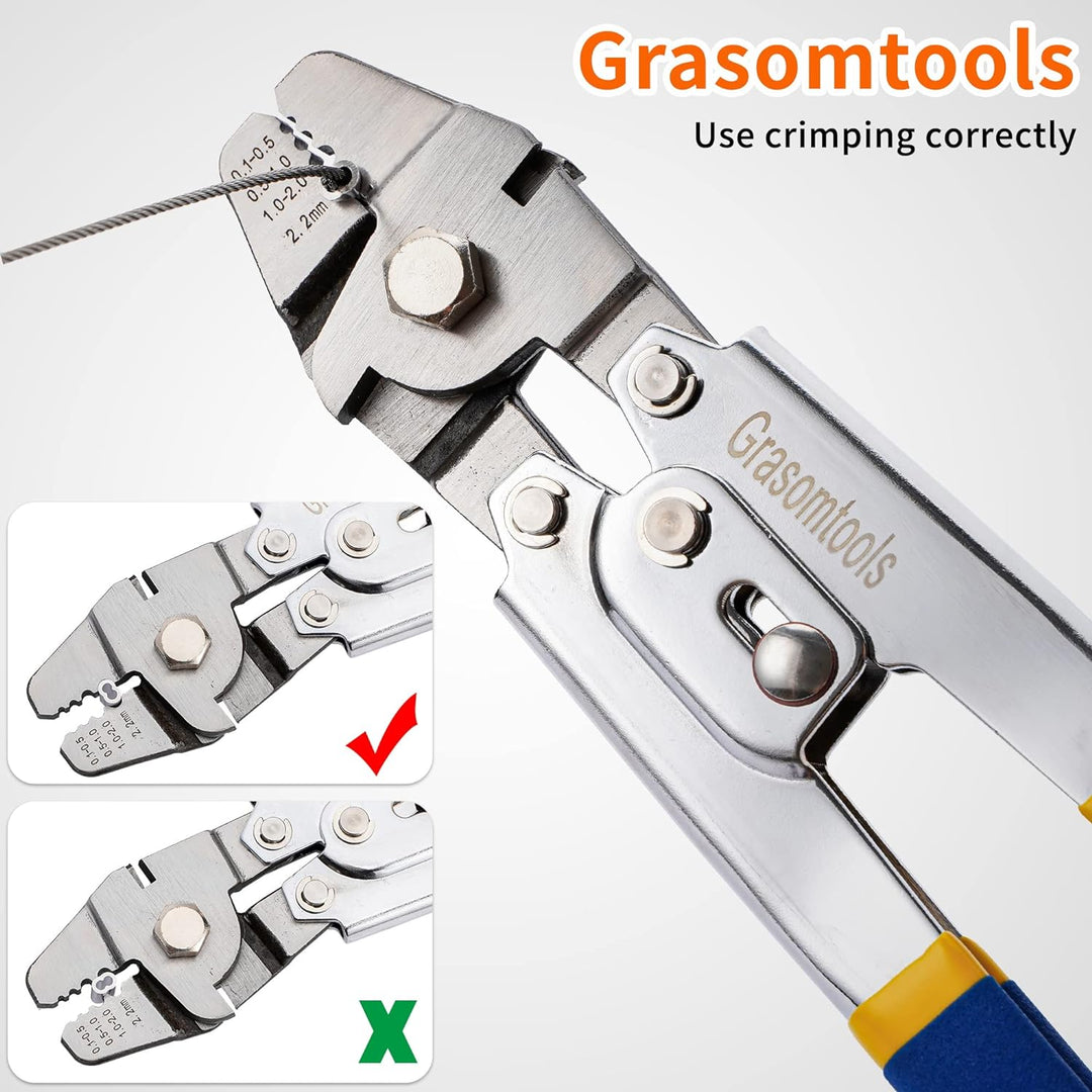 Drahtseil Crimping Swaging Tool,Cable Crimps bis zu 2,2mm mit 160pcs 4sizes Aluminium Double Barrel