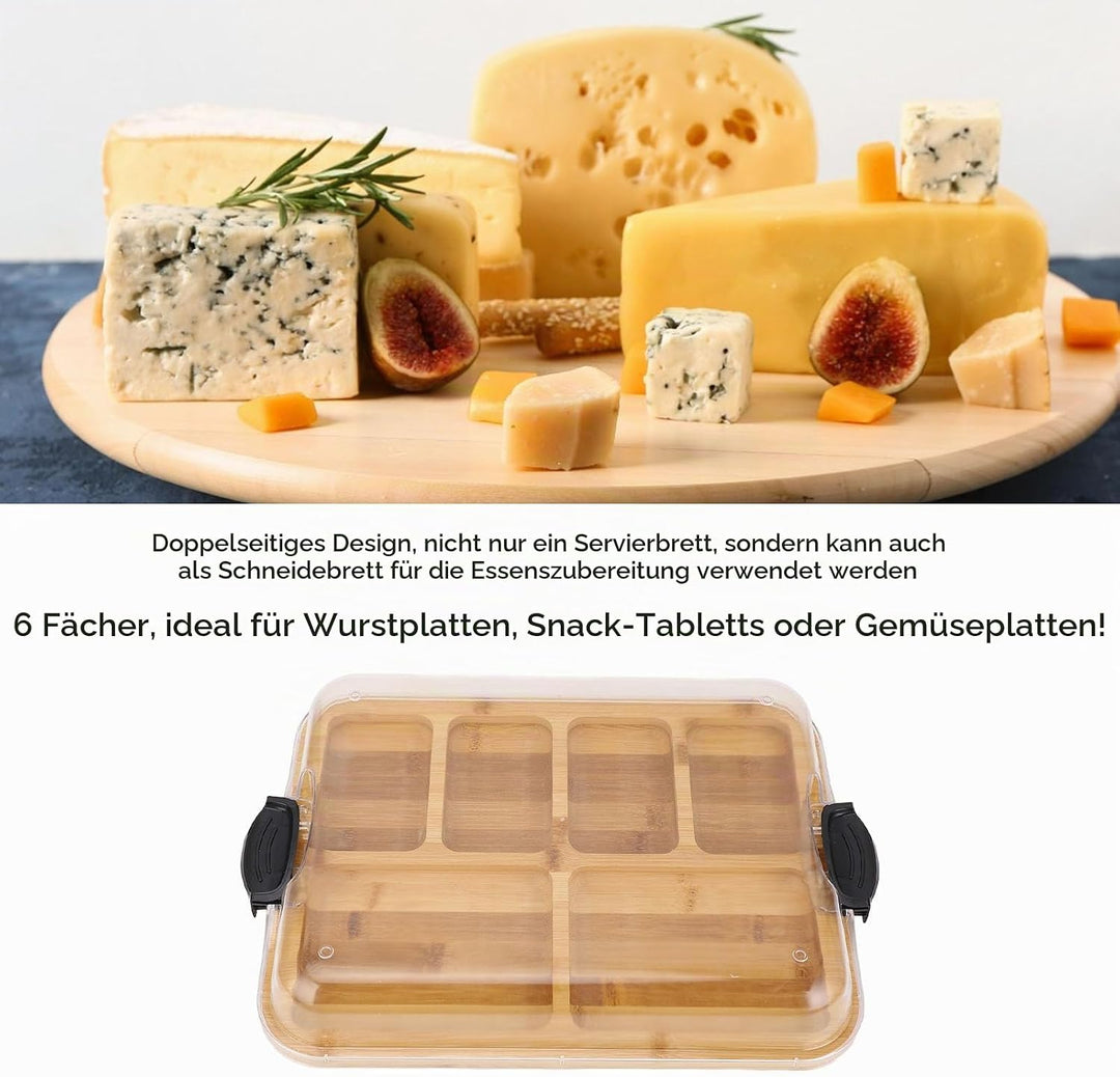 Wurstbretter, Bambus-Käsebrett mit Fächern, Holz-Wurstplatte und Serviertablett mit Durchsichtigem V