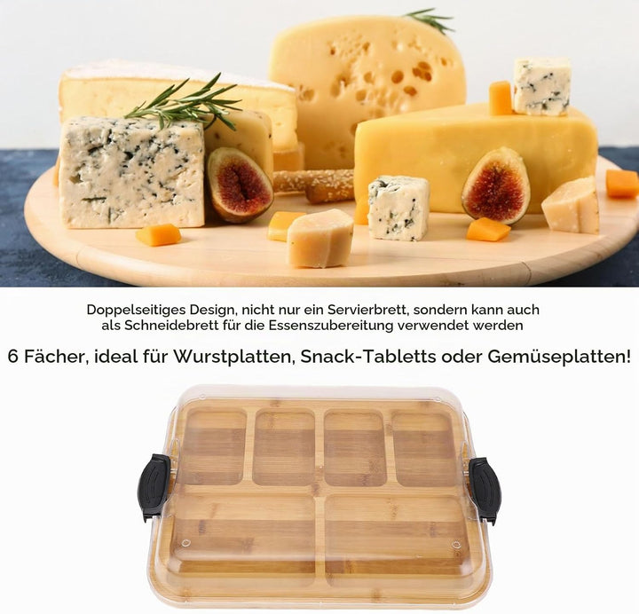 Wurstbretter, Bambus-Käsebrett mit Fächern, Holz-Wurstplatte und Serviertablett mit Durchsichtigem V