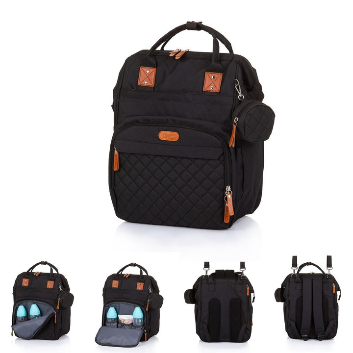 Chipolino Wickeltasche, Kinderwagen Rucksack Reissverschluss Schnullertasche, Farbe:schwarz, Schwarz