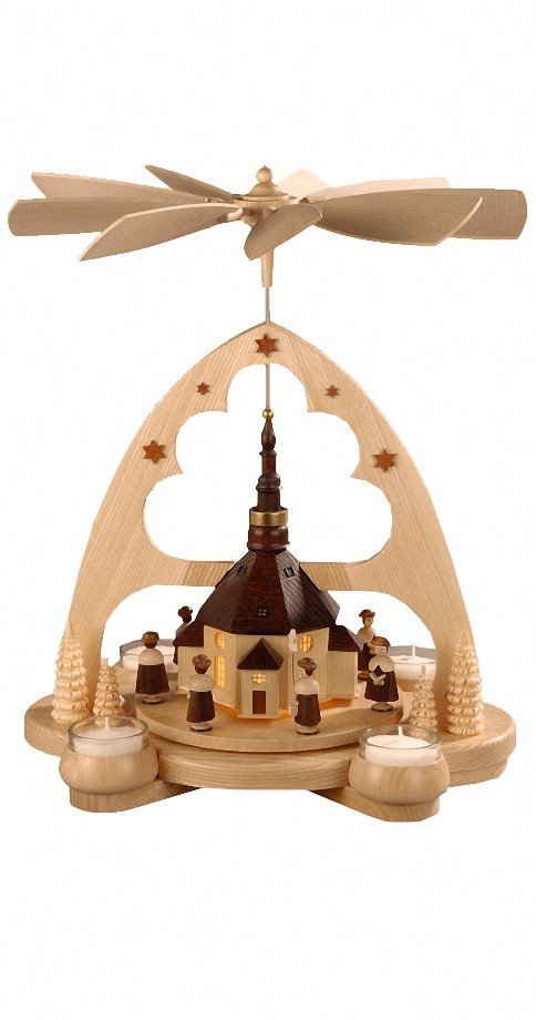 Müller Weihnachtspyramide Bogenpyramide Seiffener Kirche, 1-stöckig, 36 cm hoch, LED Beleuchtung, ba
