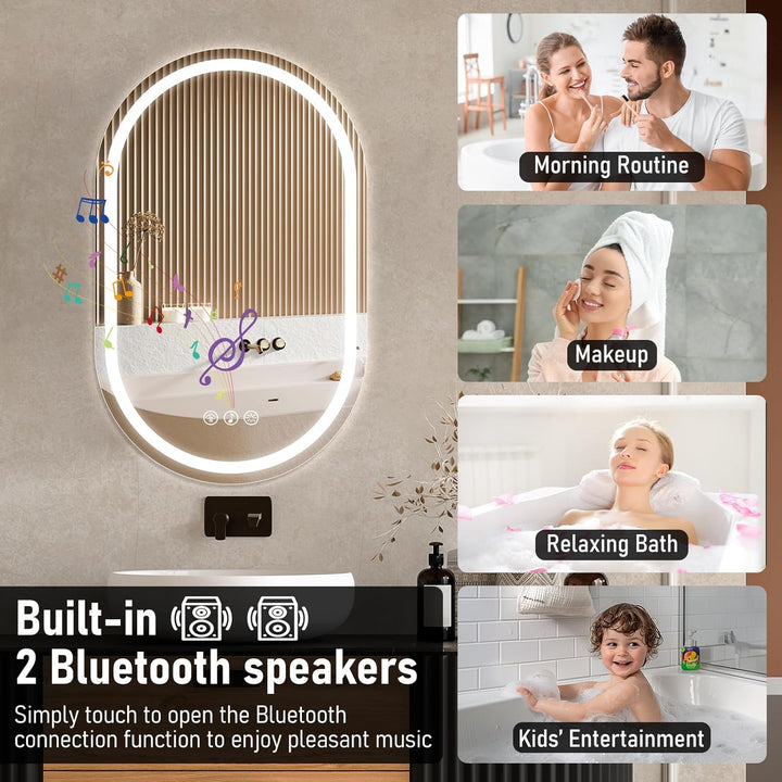 Bluetooth Ovaler Badspiegel mit Beleuchtung LED, 50x80cm Spiegel mit Light, Wandspiegel Oval mit Fro