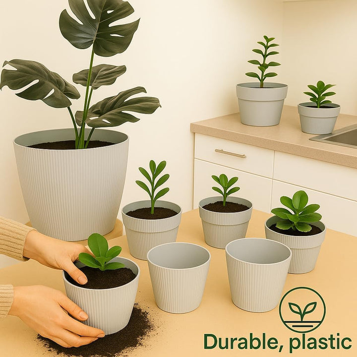 Home Garden Ornaments Blumentopf Set 3er – Kunststoff Übertopf, geriffeltes Design, modern & dekorat