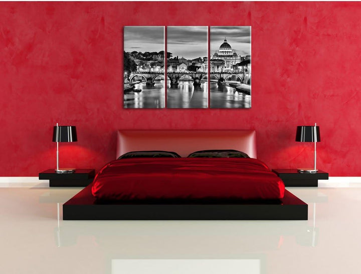 Pixxprint Monocrome, Vatikan, Petersplatz, Sehenswürdigkeit 3-Teiler Leinwandbild 120x80 Bild auf Le