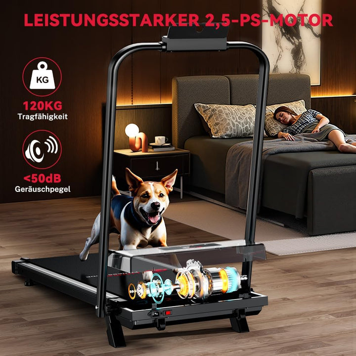HomeFitnessCode Laufband Klappbar mit Neigung - Walking Pad für Zuhause Klein Laufpad mit Steigung W