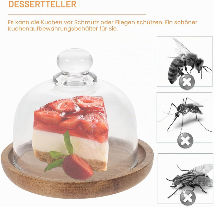 BESTonZON Glasglocke mit Teller Mini Kuchenst?nder mit Glasglocke Kuchen Dessert Obst Cupcake Glasha
