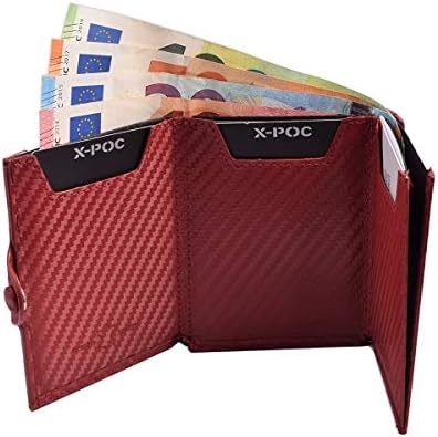 X-POC Kreditkartenetui mit Münzfach aus echten Leder, Karten Portemonnaie, Herren und Damen (rot), R