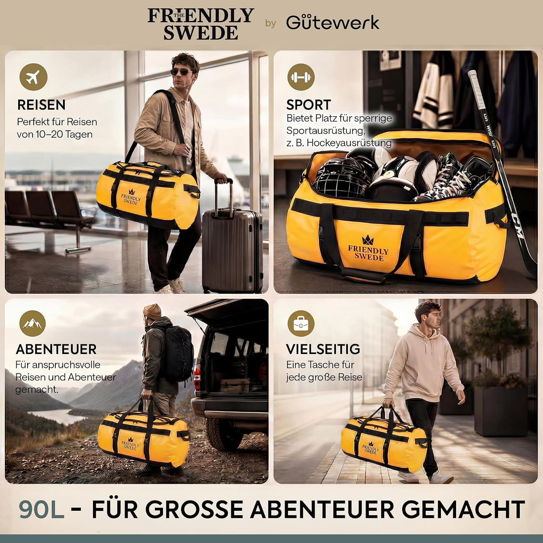 The Friendly Swede Wasserfeste Reisetasche Duffle Bag Rucksack - 30L / 60L / 90L - Seesack, Sporttas