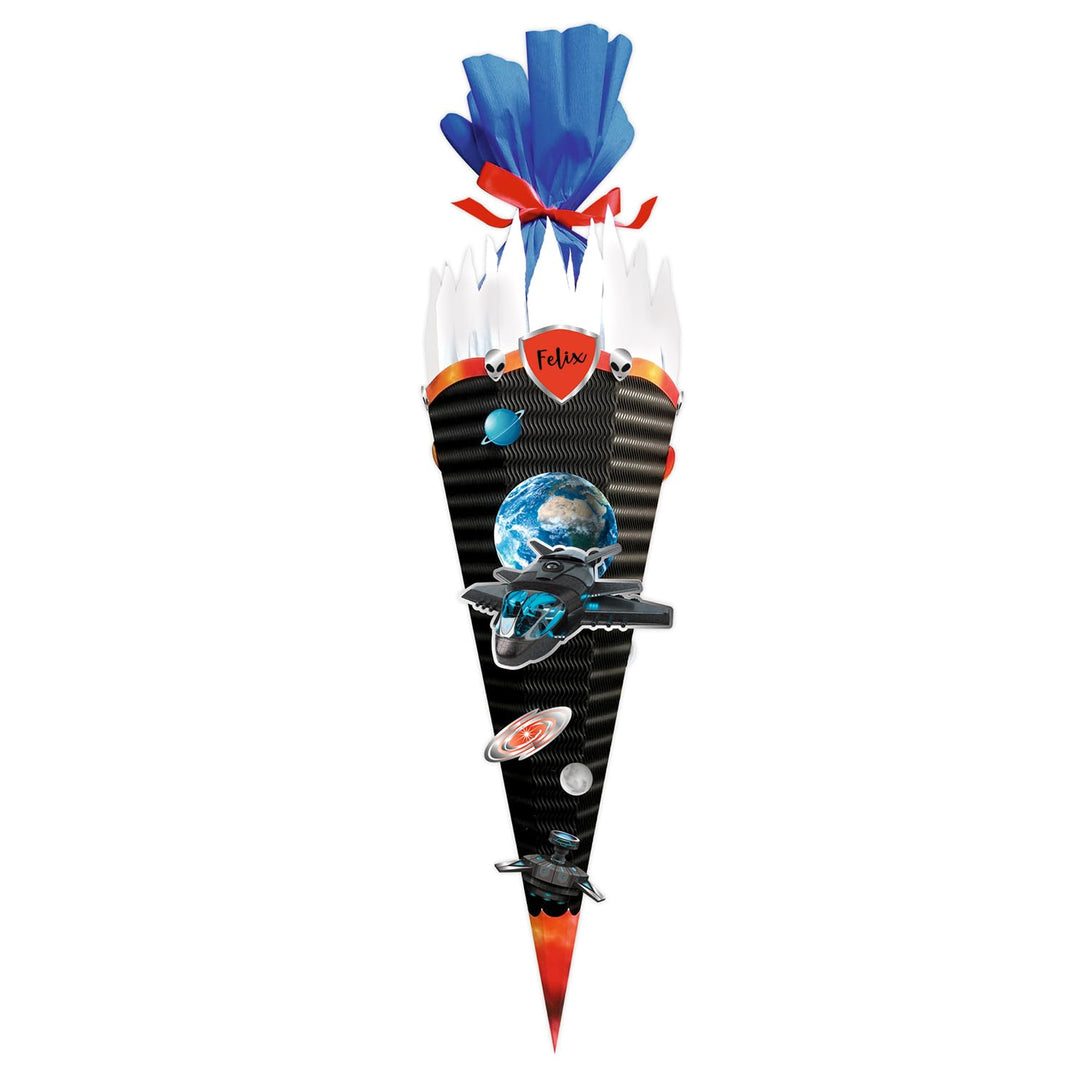 CREATIV DISCOUNT Schultüten-Bastelset Easy Line, inkl. Zubehör & Anleitung, 68 cm (Schwarz, Spaceshi