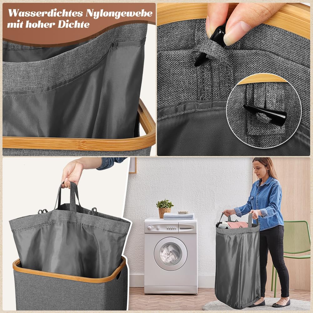 OUSFOT Wäschekorb mit Deckel 105L Wäschesammler faltbar aus 600D Oxford-Gewebe mit Abnehmbarem Wäsch