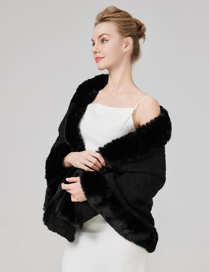 BEAUTELICATE Damen Kunstpelz Stola Brautjacke Bolero Winter Brautschal Mantel für Hochzeit Festlich
