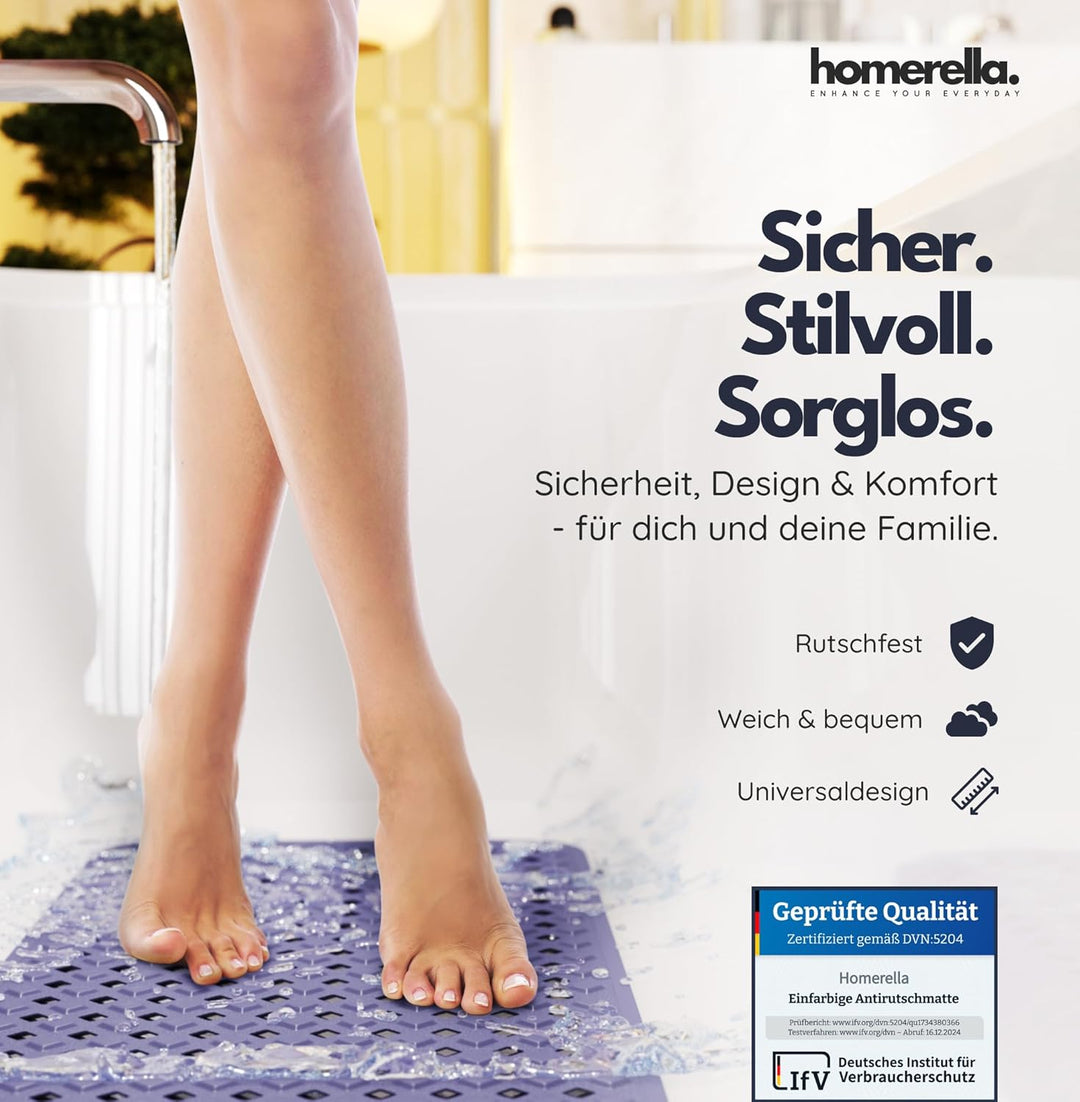 homerella® Badewannenmatte rutschfest 88x39cm, INKL. HAKEN, Rutschfeste Badematte BPA frei, Duschmat