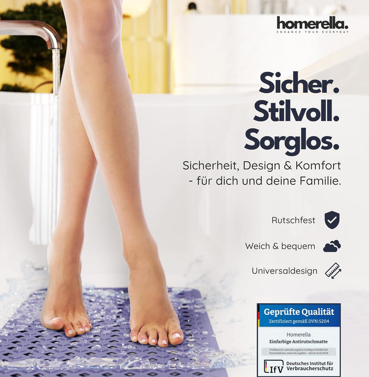 homerella® Badewannenmatte rutschfest 88x39cm, INKL. HAKEN, Rutschfeste Badematte BPA frei, Duschmat