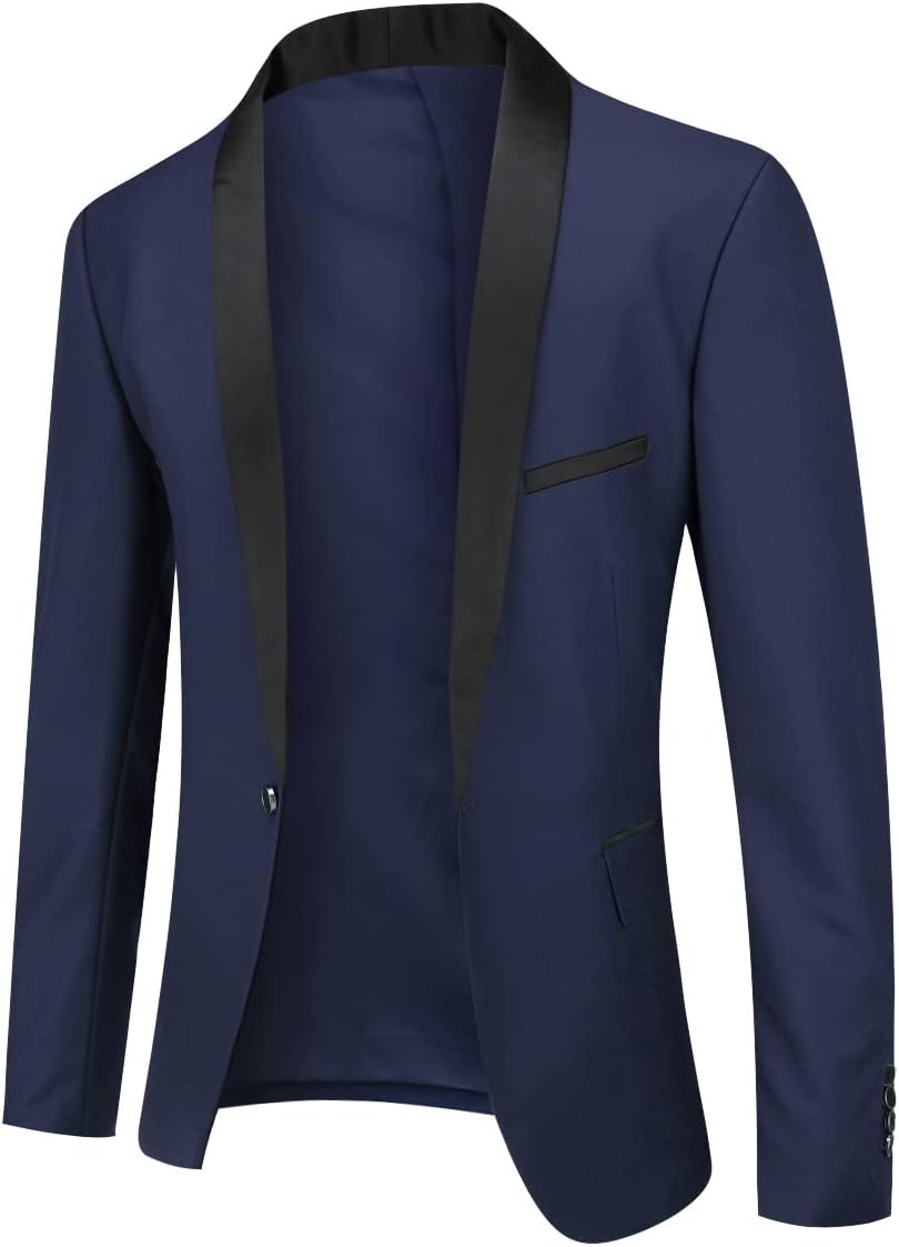 YOUTHUP Sakko Herren Slim Fit Schalkragen Anzugjacke 1 Knopf Tuxedo Jacke für Hochzeit Freizeit M Bl
