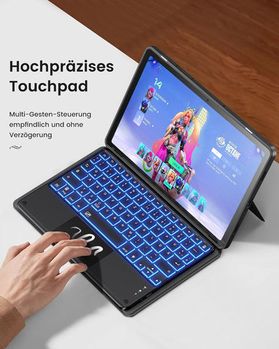 INFILAND Galaxy Tab A9 Plus Hülle mit Tastatur [Hochpräzises Touchpad], Handschlaufe & Faltbare Stän
