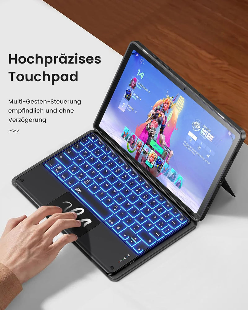 INFILAND Galaxy Tab A9 Plus Hülle mit Tastatur [Hochpräzises Touchpad], Handschlaufe & Faltbare Stän
