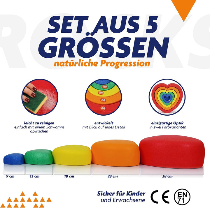 Rocks, Sensorische Balanciersteine für Kinder – 5er Set – Belastbar, Fördert Gleichgewicht, Motorik