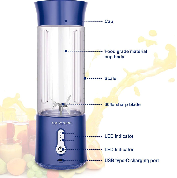 Canareen Blender Mixer Smoothie Maker - 500ML Tragbarer Mixer für Smoothies und Shakes | 4000mAh wie