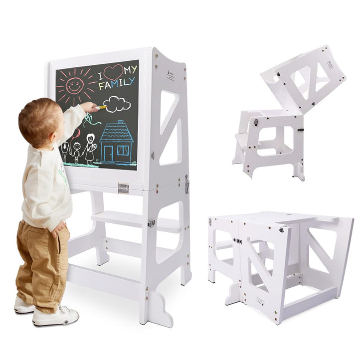 2in1 Lernturm Kinder Tritthocker Lernstuhl Kinderhocker Faltbarer Kinderschemel für Baby,mit doppels