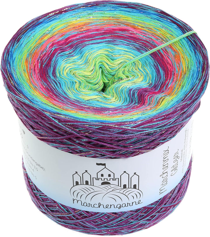 Farbverlaufsgarn Bobbel Wolle mit Glitzer Grösse wählbar Strickwolle Häkeln 4Fach (Multicolour Glitz