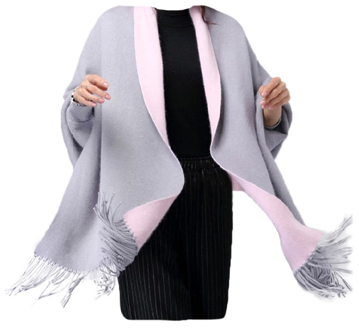 MyBeautyworld24 Frauen Kaschmir Poncho Strickjacke Strickpullover Mantel Winter Pullover Oversize Sc