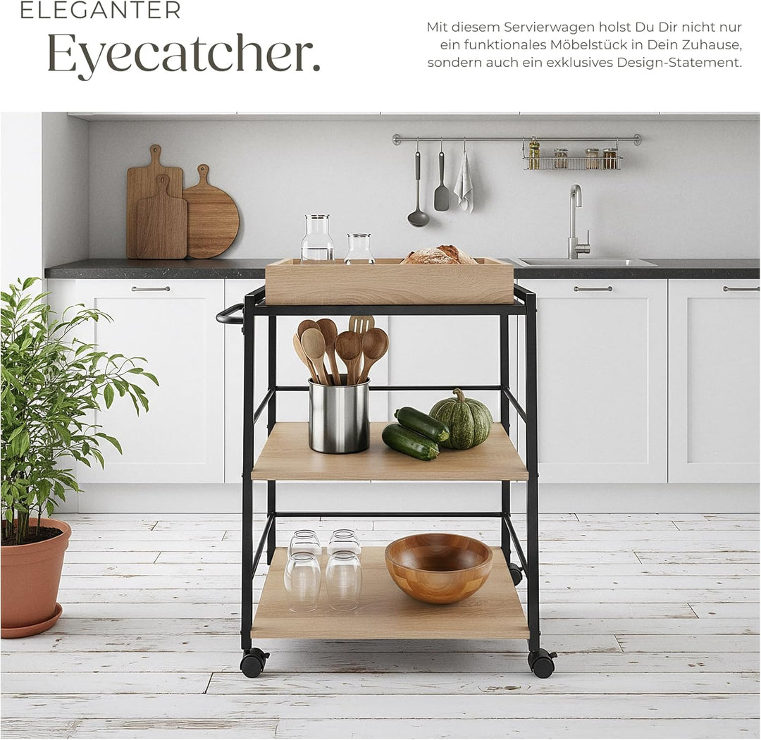 tectake® Servierwagen mit Rollen, abnehmbares Tablett, Kitchen Trolley 65 x 41,5 x 87 cm, Küchenwage