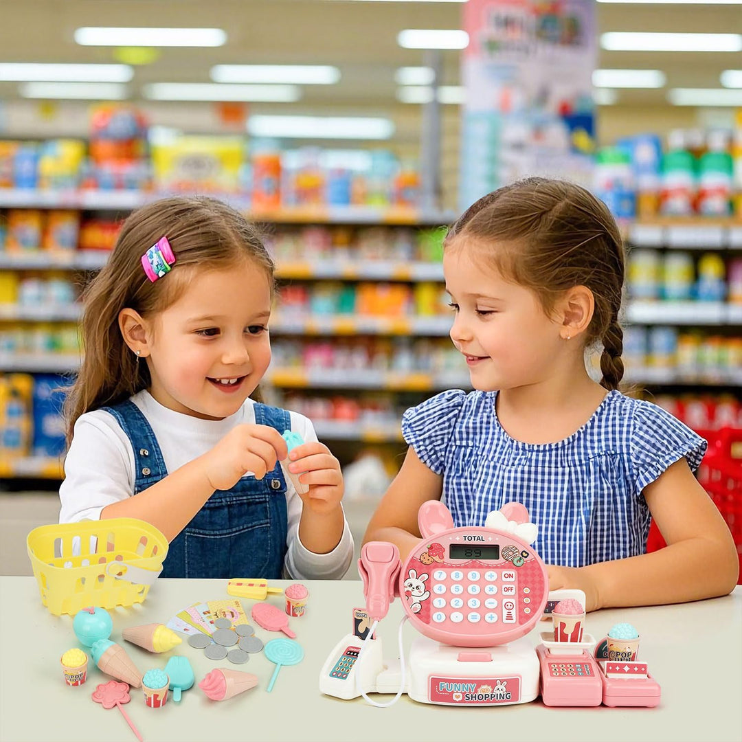 Kasse Kaufladen Kinder mit Scanner und Sound, Kinderkasse mit Rechnerfunktion, Spielkasse Kinder, Sp