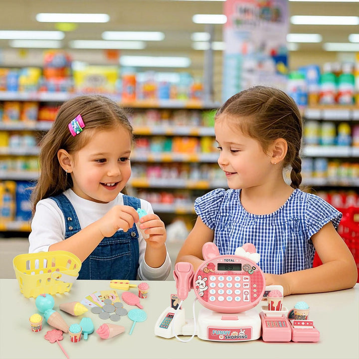 Kasse Kaufladen Kinder mit Scanner und Sound, Kinderkasse mit Rechnerfunktion, Spielkasse Kinder, Sp