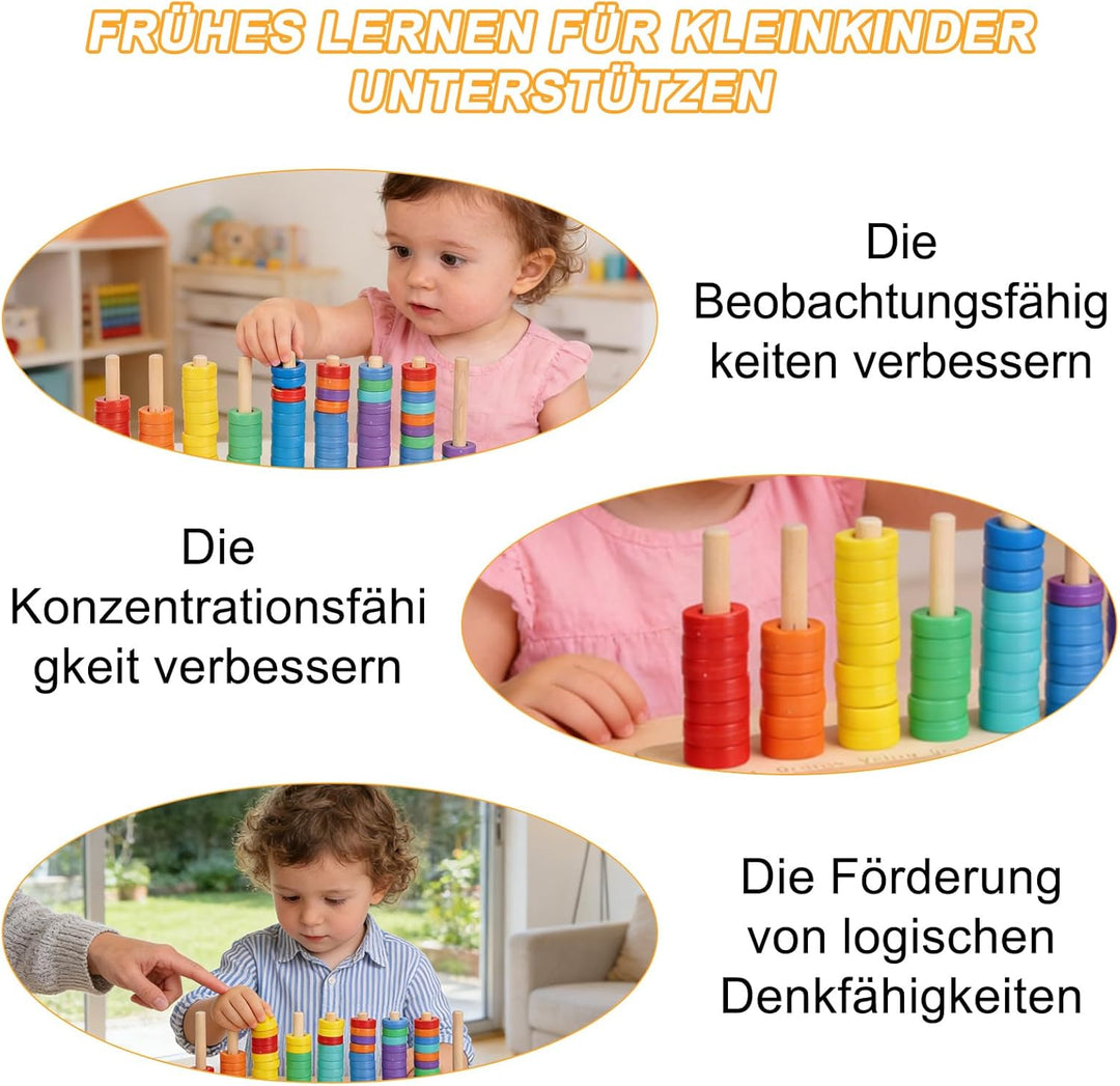 Farb Stapel Challenge Spiel - Montessori Farbstapel und Sortierspielzeug, Color Stack Regenbogen Hol