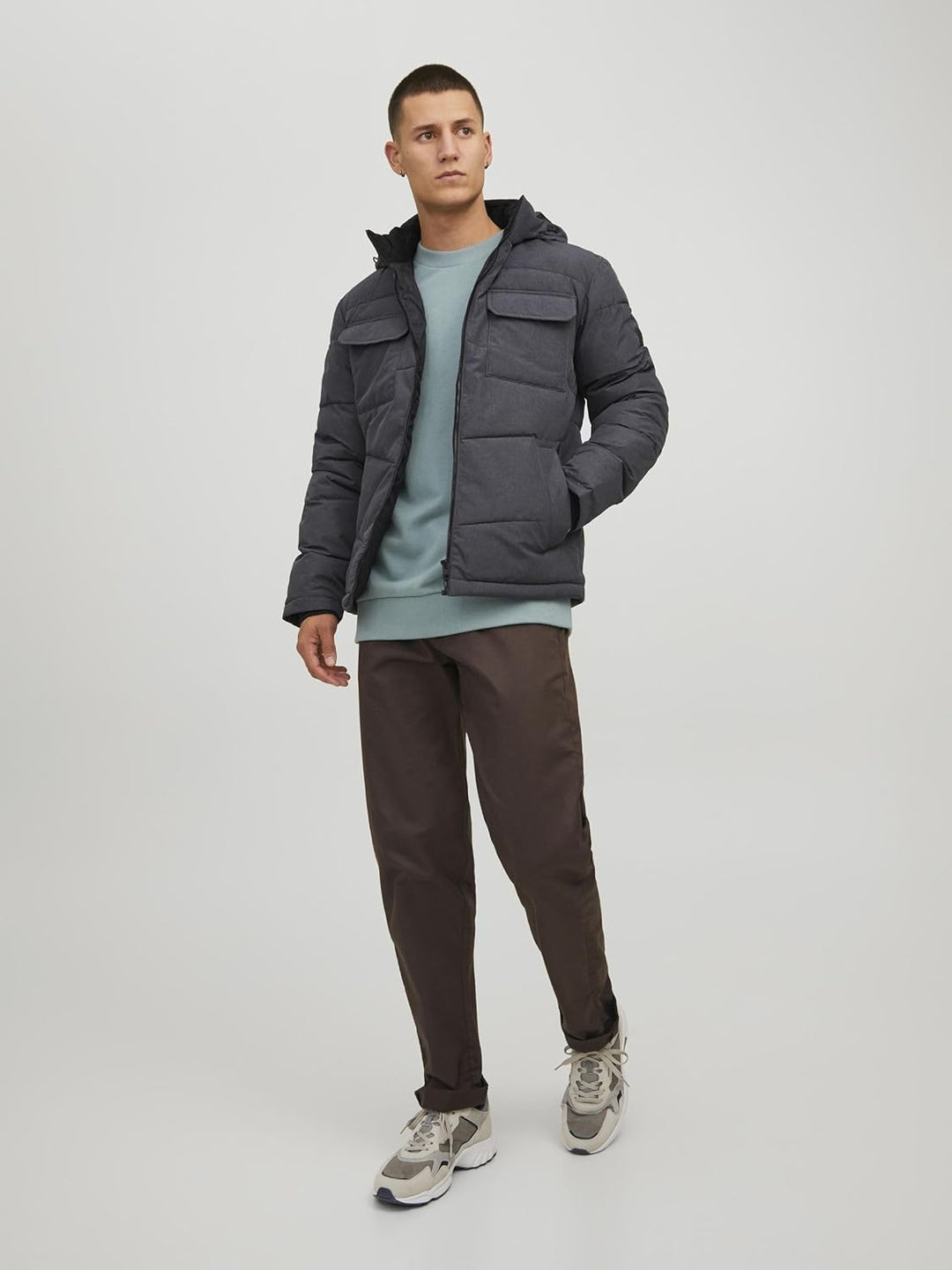 JACK & JONES Brady Puffer Coat M Dark Grey Melange, M Dark Grey Melange