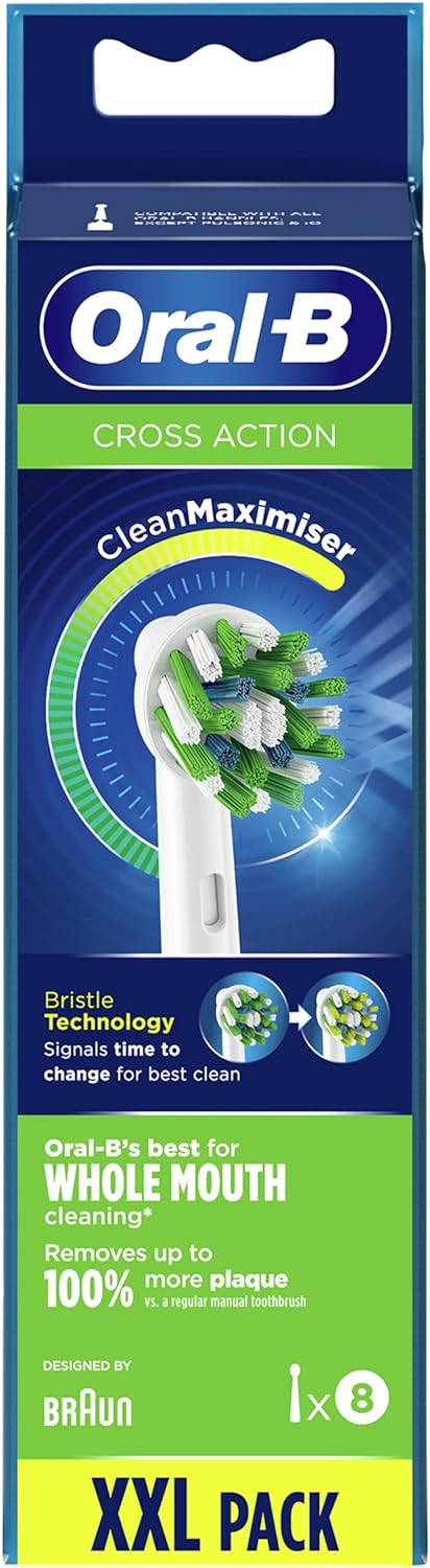 Oral-B CrossAction Bürstenkopf, 8 Stück, Original Elektro-Bürste, mit CleanMaximiser Technologie, We