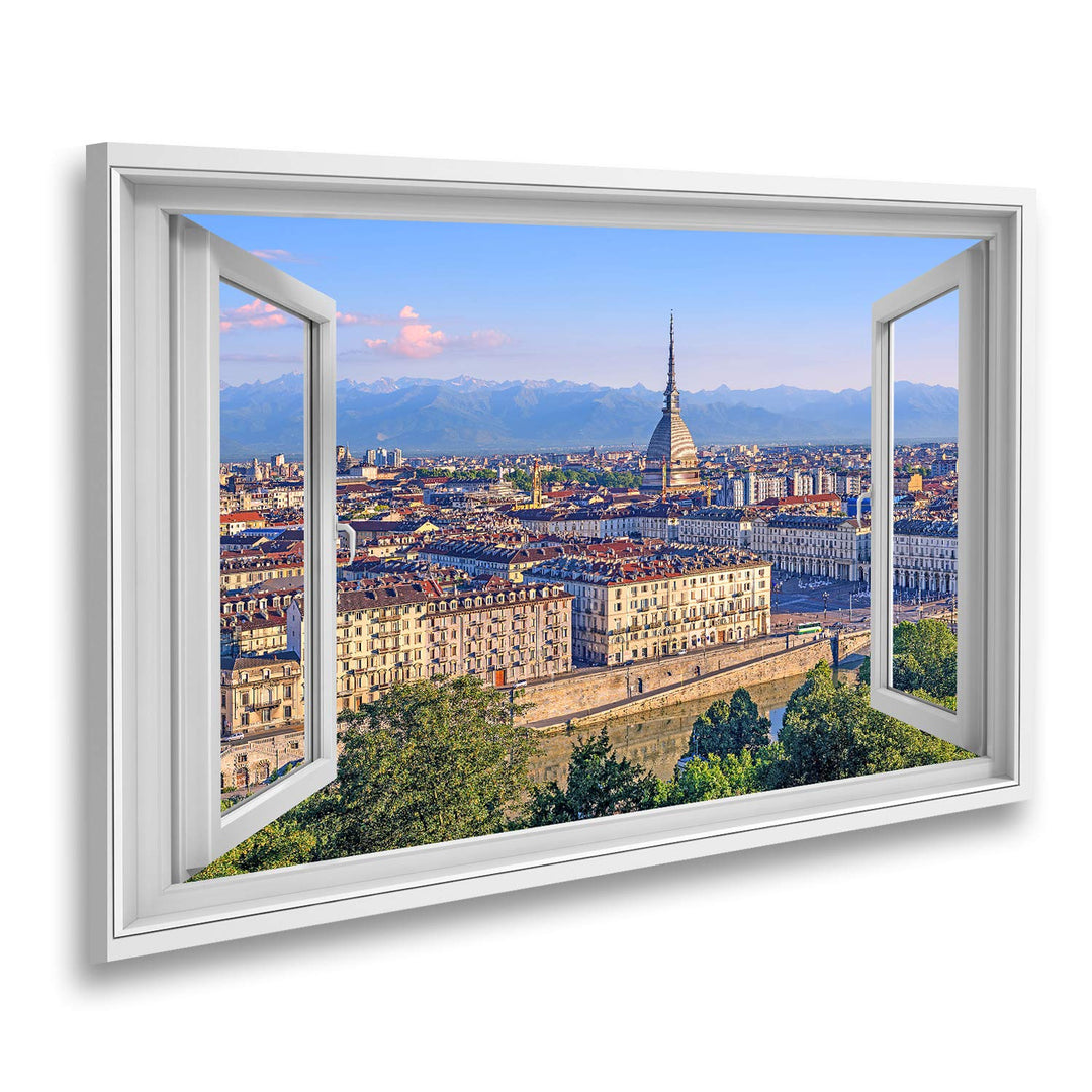 islandburner Bild auf Leinwand Fensterblick Das Stadtzentrum von Turin mit der Mole Antonelliana Tur