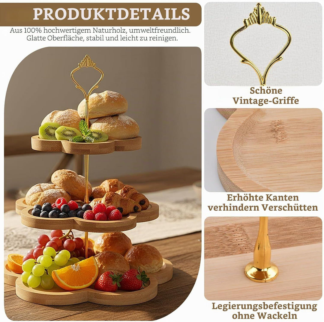 Etagere 3 Etagen, Cupcake Ständer mit Metallgriff, Tortenständer Holz, Obst Etagere 3 Stöckig, Kuche