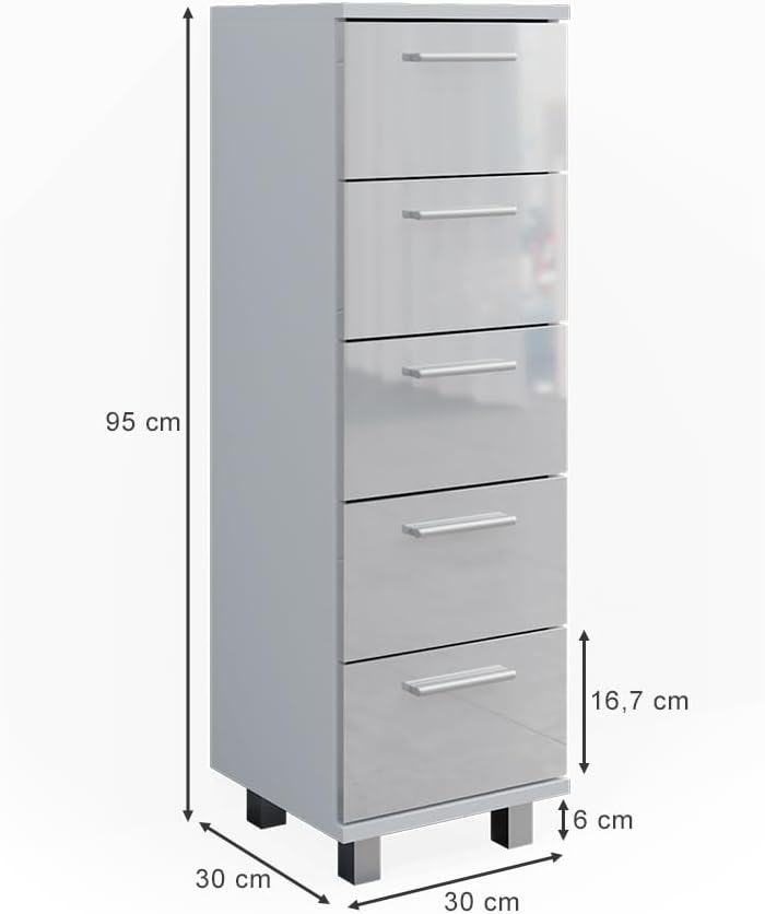 Vicco Badschrank Ilias, Weiss Hochglanz, 30 x 95 cm, Weiss Hochglanz