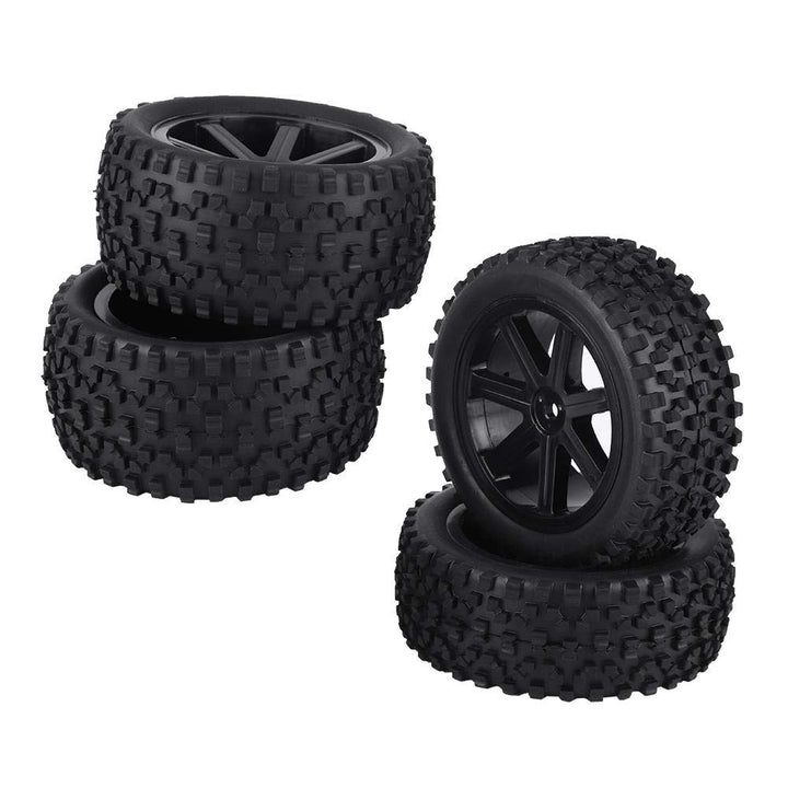 Qiterr 4pcs RC Auto-Reifen, 1/10 RC LKW-Gummireifen-Rad-Reifen-Zusätze für das Laufen des Buggy-Kett
