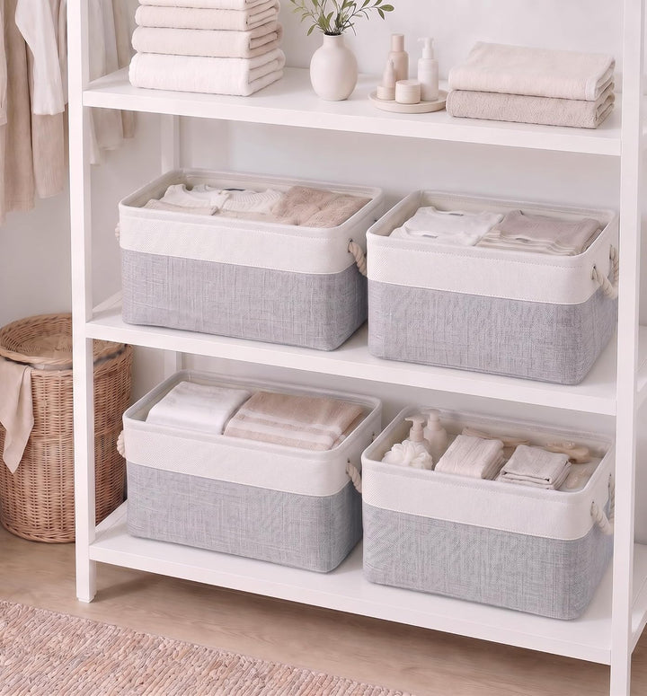 Mangata aufbewahrungskorb Stoff 4er Set, aufbewahrungsbox gross Schrank, Korb aufbewahrung Stoff mit