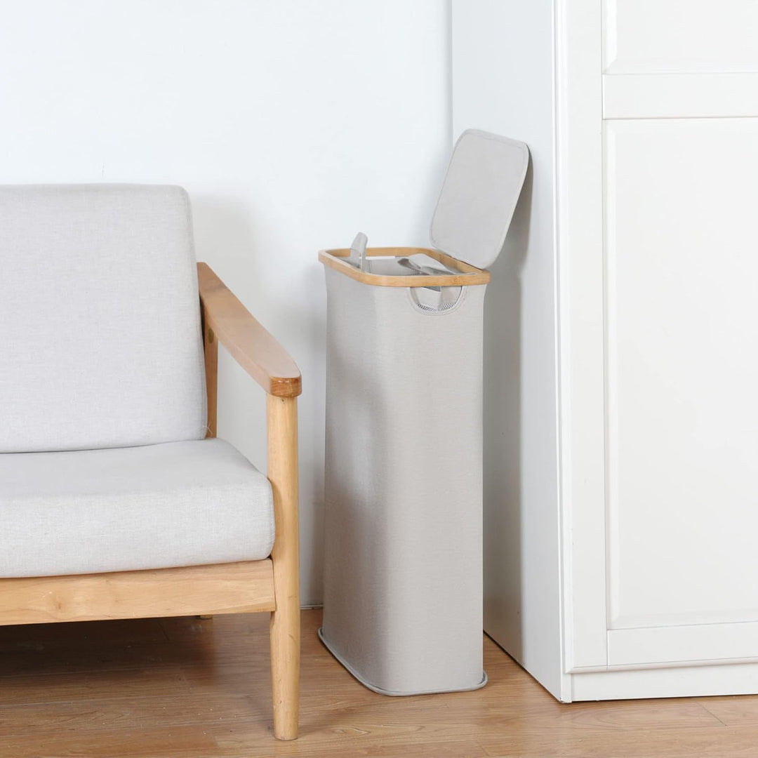 efluky Wäschekorb Schmal 63L, Schlanker Wäschekorb mit Deckel, Hellgrün Faltbare Wäschebehälter mit