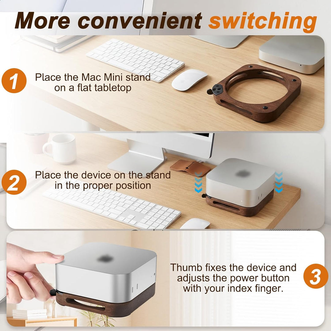 Holz Halterung für Mac mini M4/M4 Pro, Desktop Ständerhalterung Ohne Bohren Bequemer Zugriff auf den
