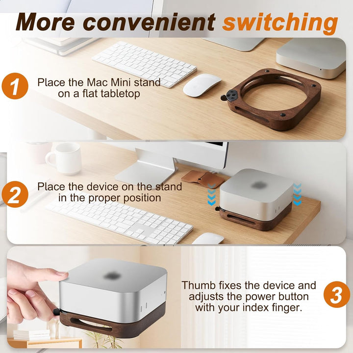 Holz Halterung für Mac mini M4/M4 Pro, Desktop Ständerhalterung Ohne Bohren Bequemer Zugriff auf den