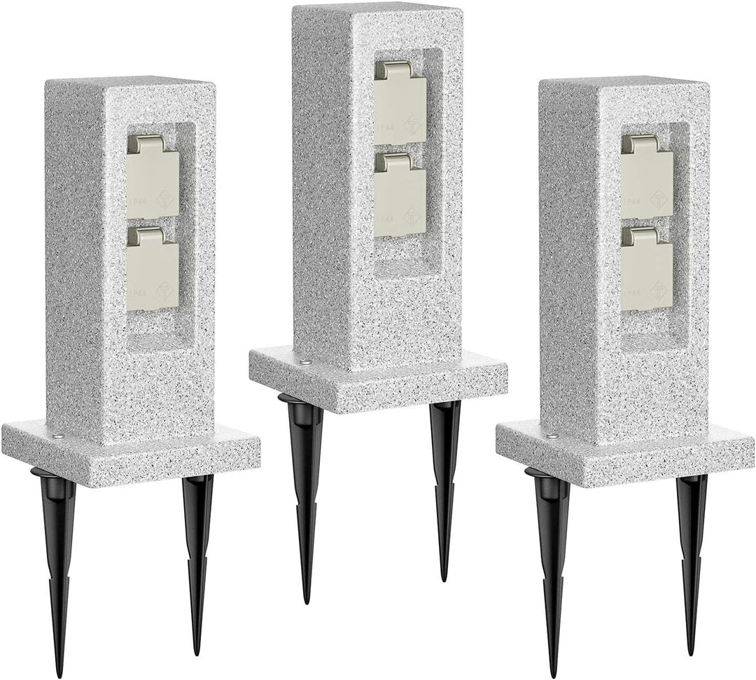 ledscom.de Garten-Steckdosensäule POCK mit Erdspiess Stein-Optik, Outdoor, 2-Fach, Kunstharz, eckig,