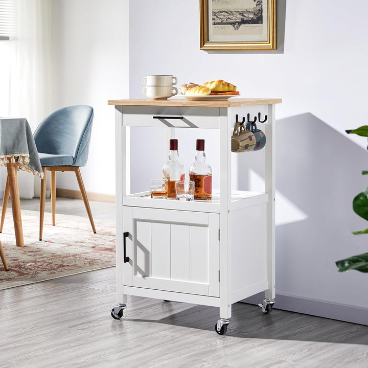 Yaheetech Servierwagen, Küchenwagen Holz, Flurschrank Sideboard Beistelltisch, Getränkewagen mit 4 R
