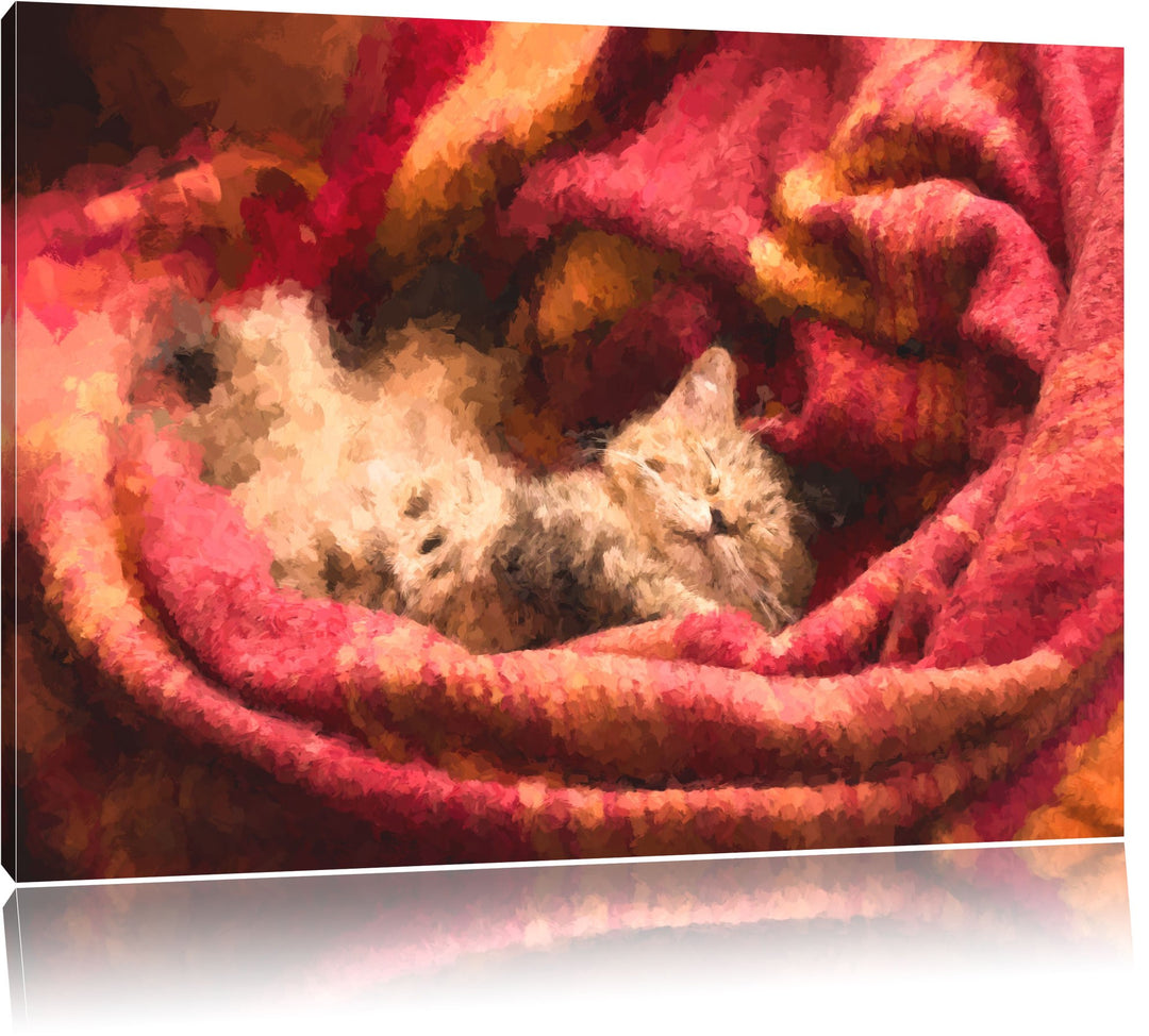 Babykatze Malerei Effekt, Format: 100x70 auf Leinwand, XXL riesige Bilder fertig gerahmt mit Keilrah