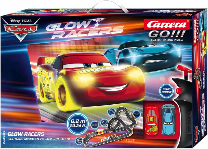 Carrera - 20062559 - Disney Cars Glow Racers I Klassische Rennbahn mit Disney-Farben I 24 Meter Stre