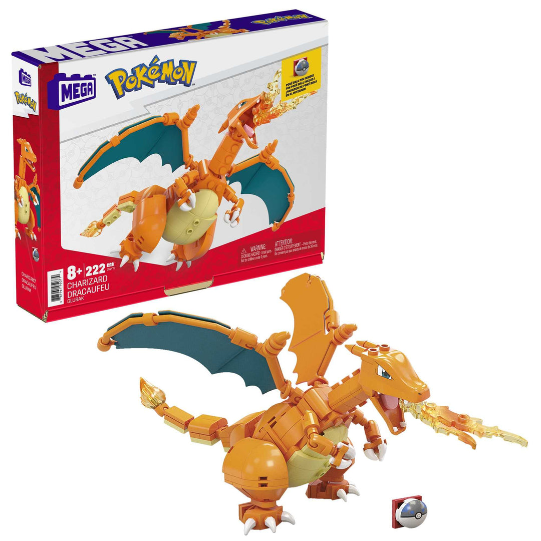 MEGA Pokémon Building Toys Action Figure, Poseable 4 Inch Charizard Collectible for Display with Bon